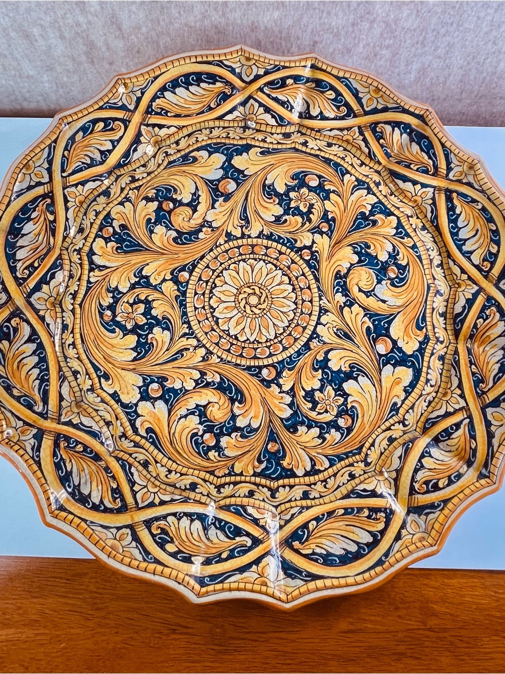 Caltagirone Sicilian Hand Made Hand Painted Oversize 19 inch Collector Plate